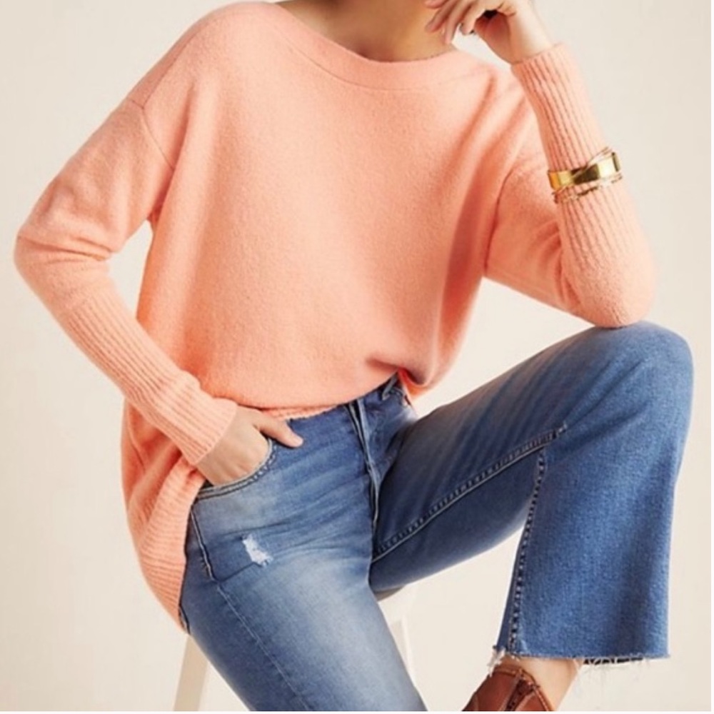 Anthropologie Naomi Boatneck Sweater Women’s Coral Peach Pull Over Size M